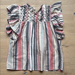Striped Ruffle Sleeve Blouse in Multicolor